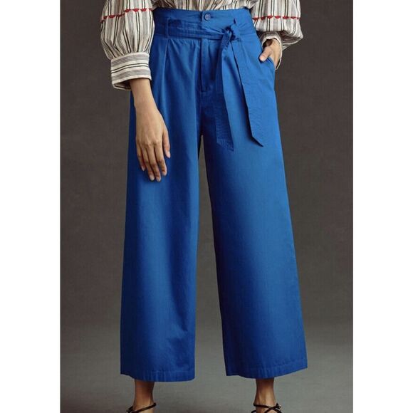 Anthropologie Antik Batik Ketty Belted Trousers Size Small Blue - Picture 2 of 12